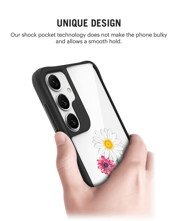 Clear Flowers And Daisy Black Hybrid Clear Case Cover For Samsung Galaxy S24 Plus