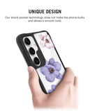 Clear Mauve & White Flowers Black Hybrid Clear Case Cover For Samsung Galaxy S24