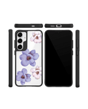 Clear Mauve & White Flowers Black Hybrid Clear Case Cover For Samsung Galaxy S24
