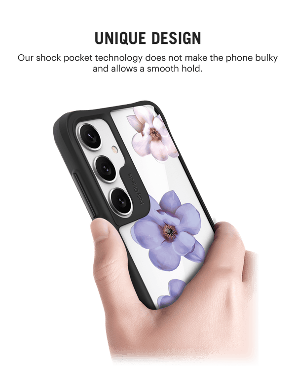 Clear Mauve & White Flowers Black Hybrid Clear Case Cover For Samsung Galaxy S24 Plus