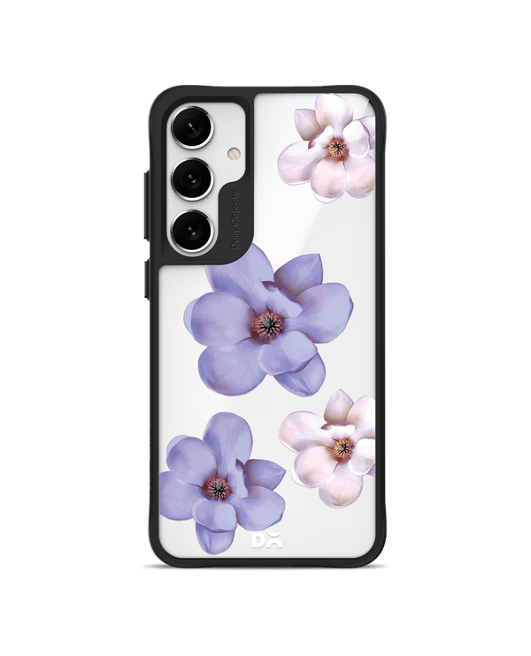 Clear Mauve & White Flowers Black Hybrid Clear Case Cover For Samsung Galaxy S24 Plus