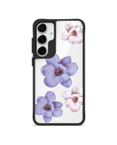 Clear Mauve & White Flowers Black Hybrid Clear Case Cover For Samsung Galaxy S24