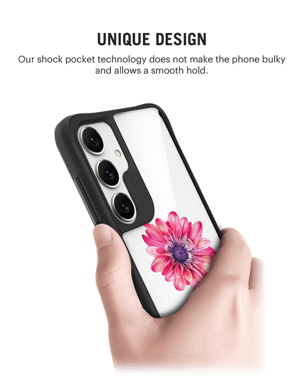 Clear Pink & Purple Painted Flower Black Hybrid Clear Case Cover For Samsung Galaxy S24