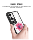 Clear Pink & Purple Painted Flower Black Hybrid Clear Case Cover For Samsung Galaxy S24 Plus