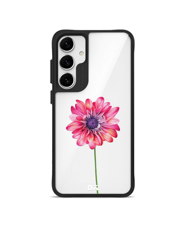 Clear Pink & Purple Painted Flower Black Hybrid Clear Case Cover For Samsung Galaxy S24 Plus