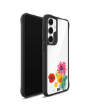 Clear Pink & Yellow Flowers Black Hybrid Clear Case Cover For Samsung Galaxy S24