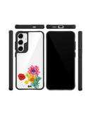 Clear Pink & Yellow Flowers Black Hybrid Clear Case Cover For Samsung Galaxy S24 Plus