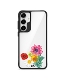 Clear Pink & Yellow Flowers Black Hybrid Clear Case Cover For Samsung Galaxy S24 Plus