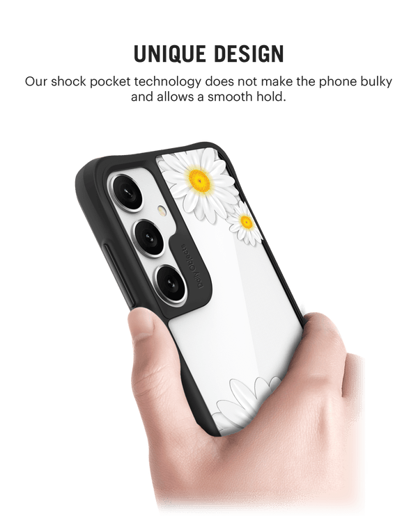 Clear Three White Daisies Black Hybrid Clear Case Cover For Samsung Galaxy S24