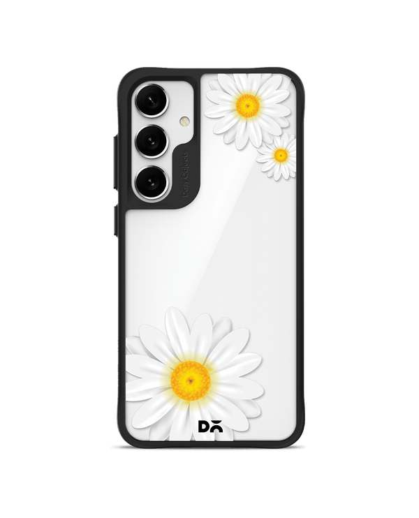 Clear Three White Daisies Black Hybrid Clear Case Cover For Samsung Galaxy S24 Plus