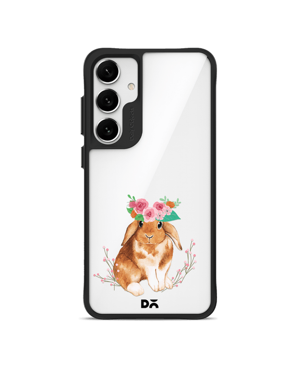 Flower Bunny Black Hybrid Clear Case Cover For Samsung Galaxy S24 Plus
