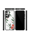Flower Embroidery Black Hybrid Clear Case Cover For Samsung Galaxy S24