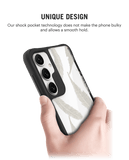 Off White Feathers Black Hybrid Clear Case Cover For Samsung Galaxy S24 Plus