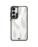 Off White Feathers Black Hybrid Clear Case Cover For Samsung Galaxy S24 Plus