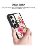 Pink Hibiscus Black Hybrid Clear Case Cover For Samsung Galaxy S24