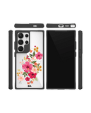 Pink Hibiscus Black Hybrid Clear Case Cover For Samsung Galaxy S24 Ultra