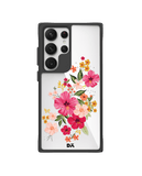 Pink Hibiscus Black Hybrid Clear Case Cover For Samsung Galaxy S24 Ultra