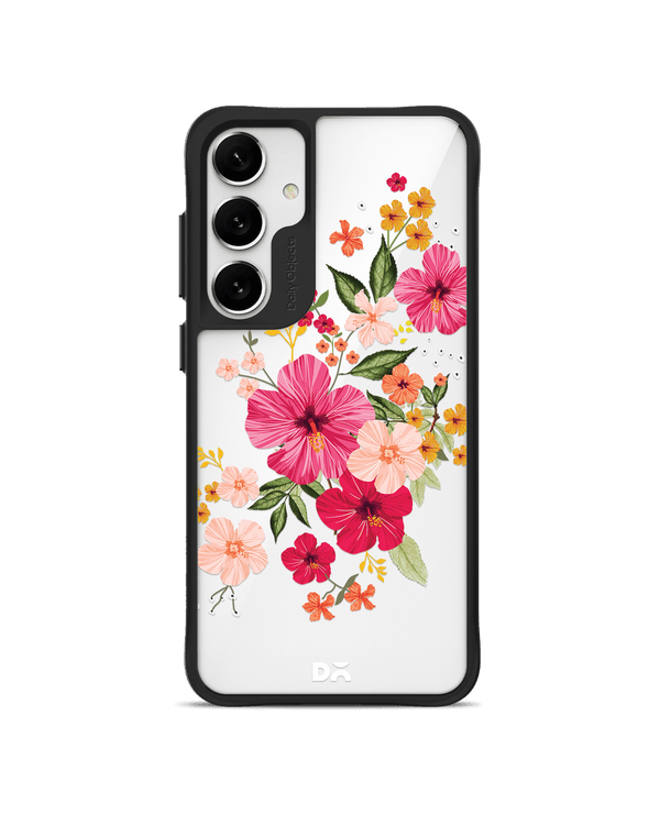 Pink Hibiscus Black Hybrid Clear Case Cover For Samsung Galaxy S24