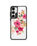 Pink Hibiscus Black Hybrid Clear Case Cover For Samsung Galaxy S24