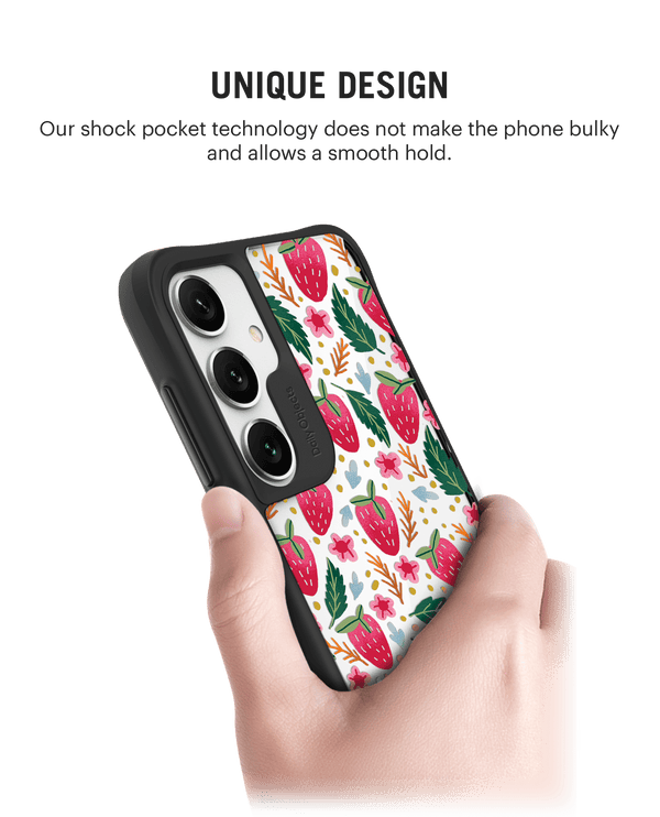 Strawberry Bloom Black Hybrid Clear Case Cover For Samsung Galaxy S24 Plus