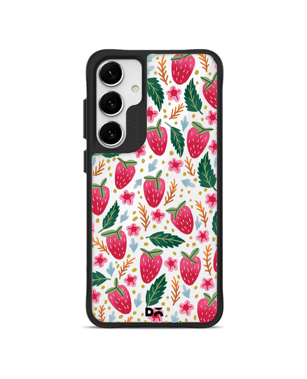 Strawberry Bloom Black Hybrid Clear Case Cover For Samsung Galaxy S24