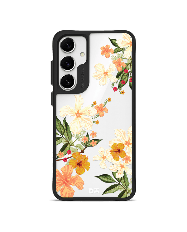 Yellow Hibiscus Black Hybrid Clear Case Cover For Samsung Galaxy S24