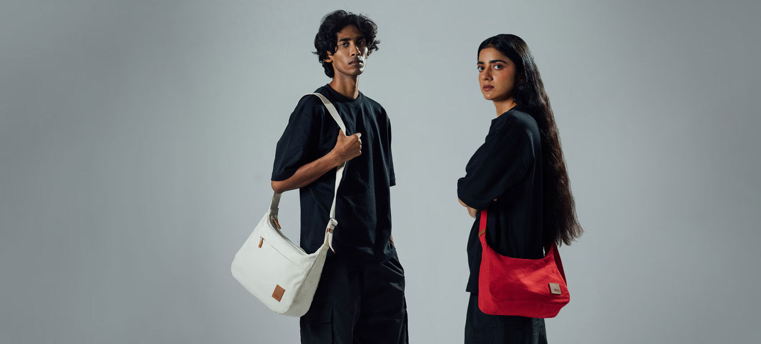 March Crossbody Bag styled with metallic makeup kit for a minimalist festival look.