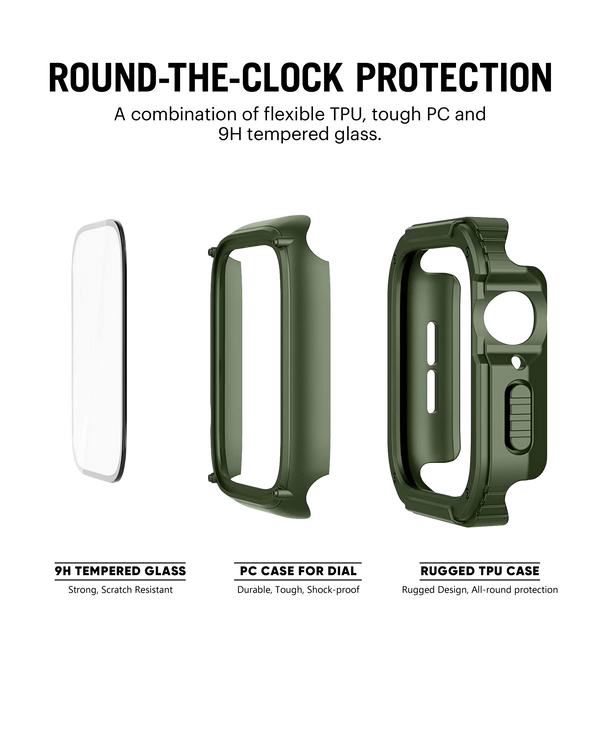 Army Green Athletic Fit Apple Watch Series Case with Screen Protector (44mm)