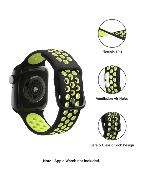 Black-Lime Sports Silicone Apple WatchBand (38/40/41mm)