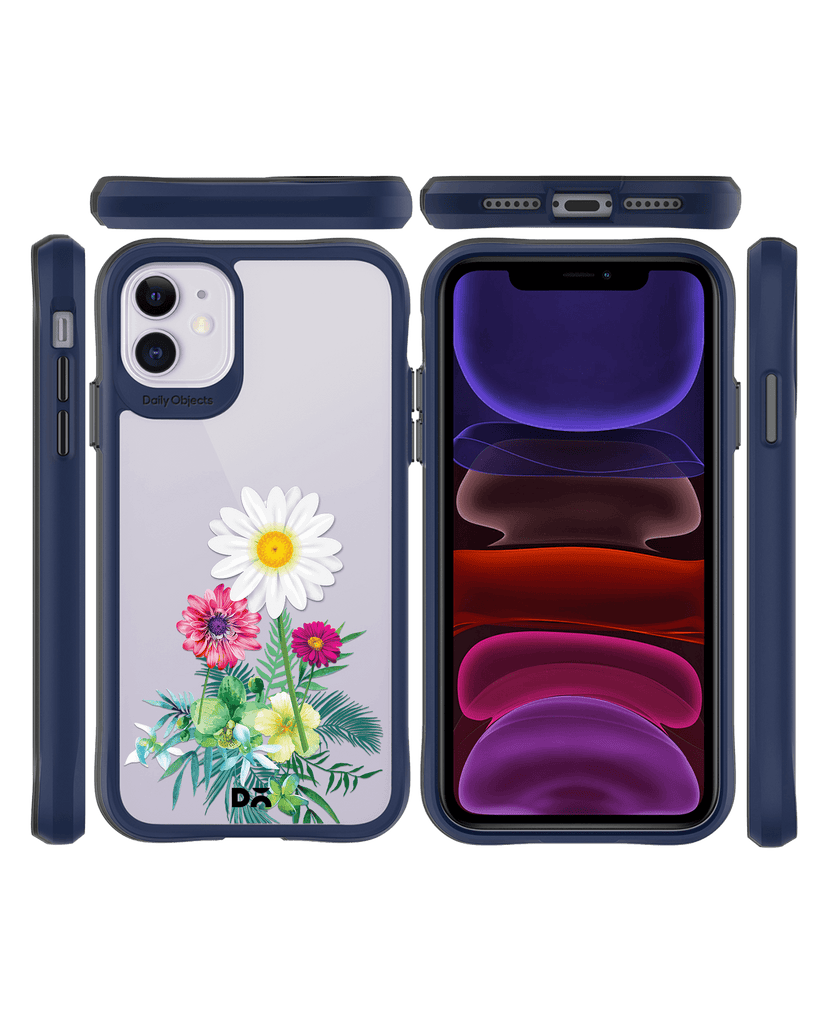 DailyObjects Clear Flowers And Daisy Blue Hybrid Clear Case Cover For iPhone 11