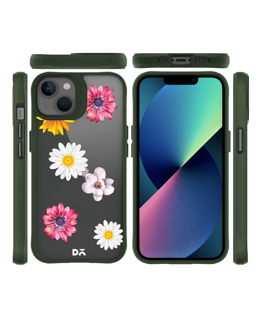 DailyObjects Clear Multicoloured Flowers Green Hybrid Clear Case Cover For iPhone 13