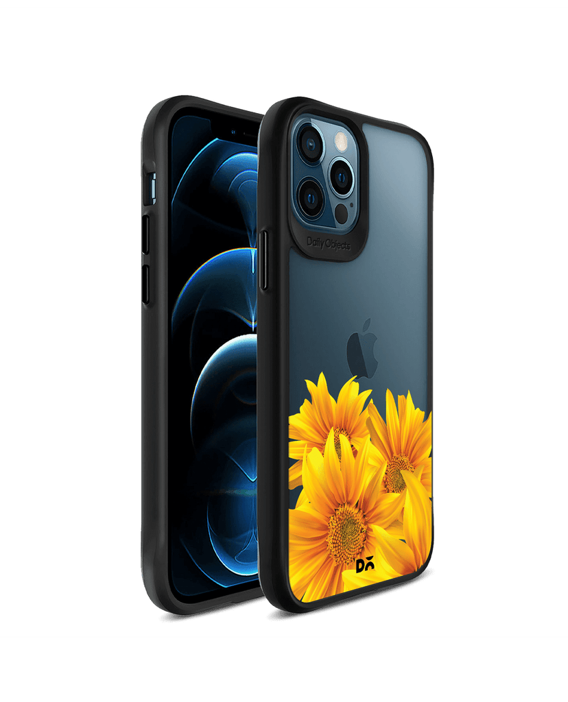 DailyObjects Clear Bright Sunflowers Black Hybrid Clear Case Cover For iPhone 12 Pro Max