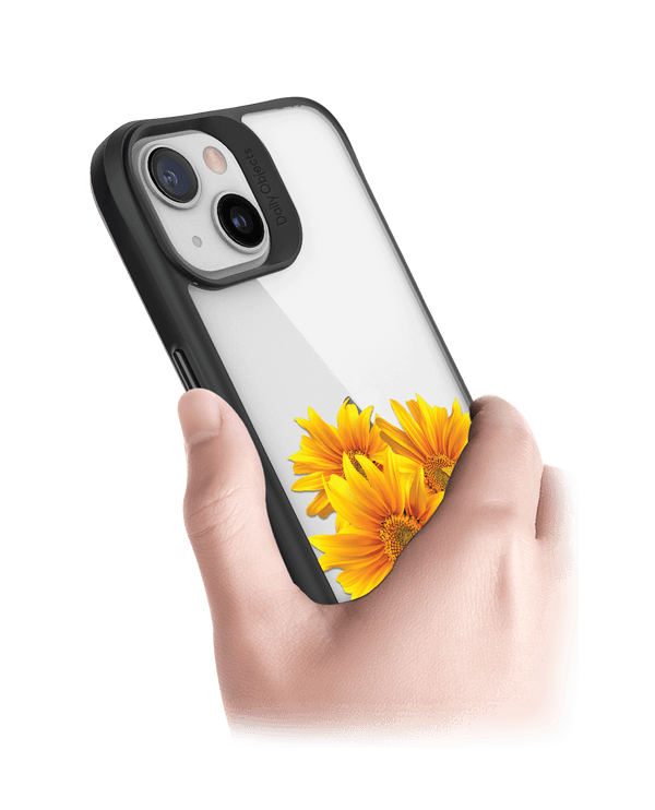 DailyObjects Clear Bright Sunflowers Black Hybrid Clear Case Cover For iPhone 13 Mini