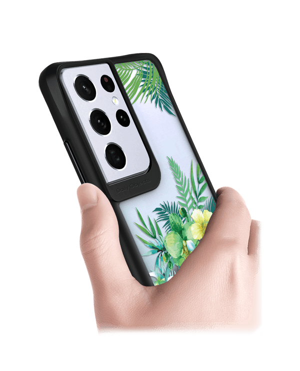 DailyObjects Clear Ferns & Flowers Black Hybrid Clear Case Cover For Samsung Galaxy S21 Ultra