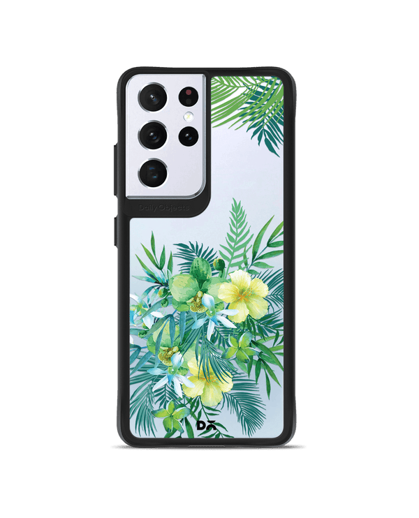 DailyObjects Clear Ferns & Flowers Black Hybrid Clear Case Cover For Samsung Galaxy S21 Ultra
