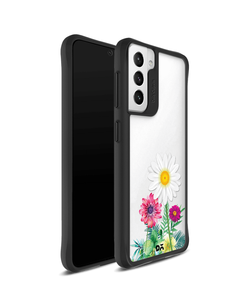 DailyObjects Clear Flowers And Daisy Black Hybrid Clear Case Cover For Samsung Galaxy S21