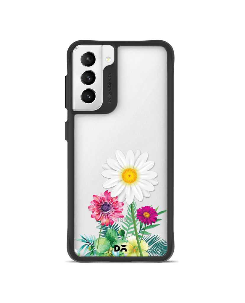DailyObjects Clear Flowers And Daisy Black Hybrid Clear Case Cover For Samsung Galaxy S21 FE