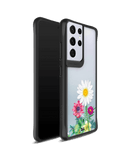 DailyObjects Clear Flowers And Daisy Black Hybrid Clear Case Cover For Samsung Galaxy S21 Ultra
