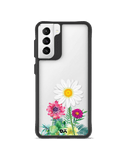 DailyObjects Clear Flowers And Daisy Black Hybrid Clear Case Cover For Samsung Galaxy S21