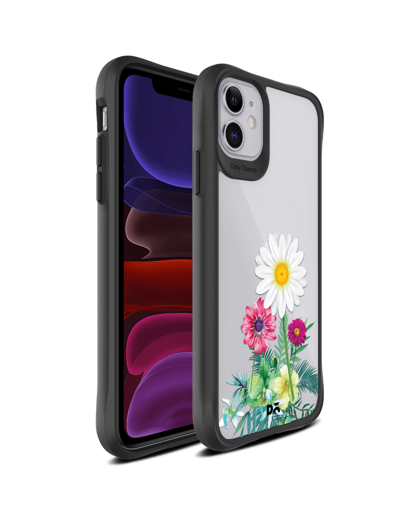 DailyObjects Clear Flowers And Daisy Black Hybrid Clear Case Cover For iPhone 11