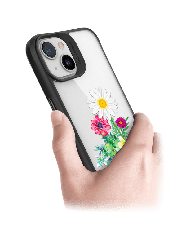 DailyObjects Clear Flowers And Daisy Black Hybrid Clear Case Cover For iPhone 13 Mini