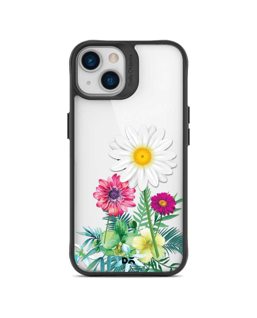 DailyObjects Clear Flowers And Daisy Black Hybrid Clear Case Cover For iPhone 13
