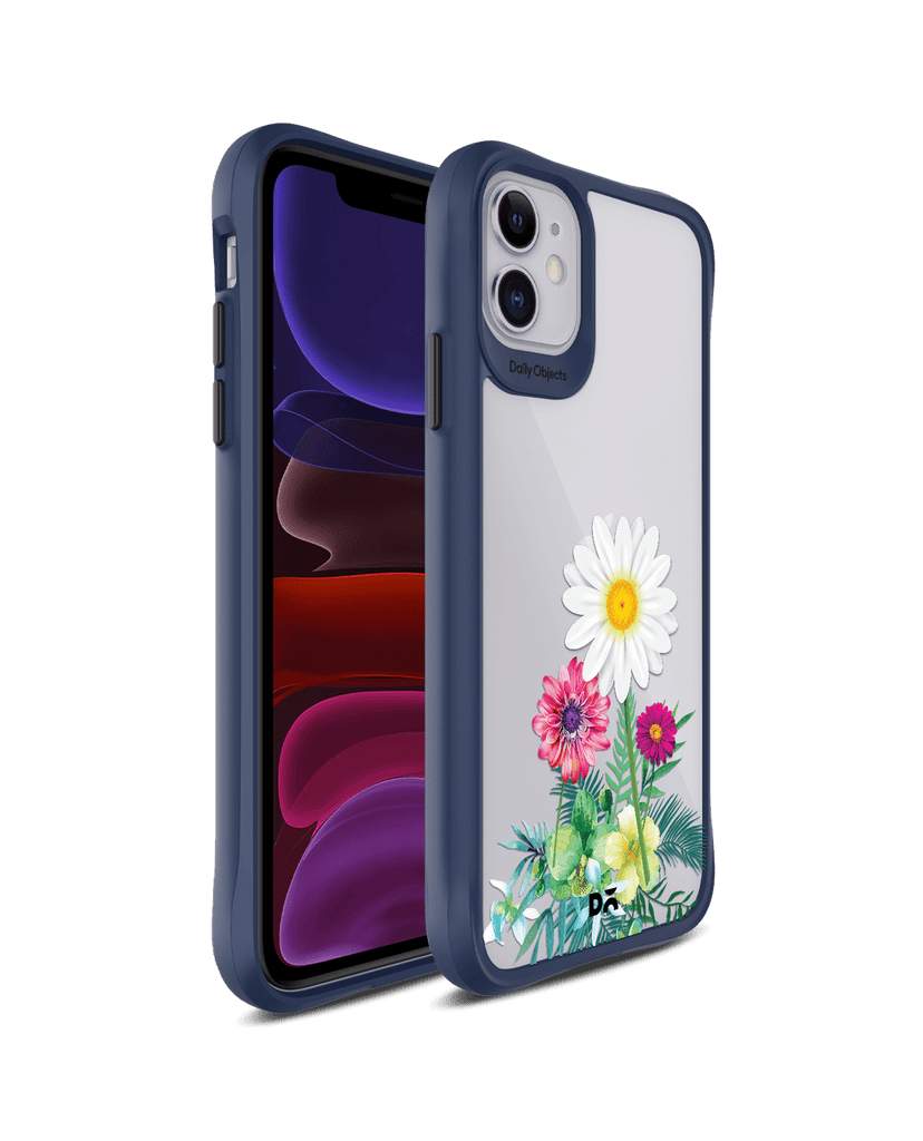 DailyObjects Clear Flowers And Daisy Blue Hybrid Clear Case Cover For iPhone 11