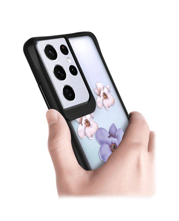 DailyObjects Clear Mauve & White Flowers Black Hybrid Clear Case Cover For Samsung Galaxy S21 Ultra