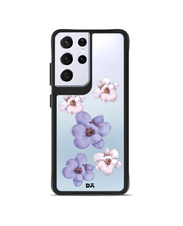 DailyObjects Clear Mauve & White Flowers Black Hybrid Clear Case Cover For Samsung Galaxy S21 Ultra