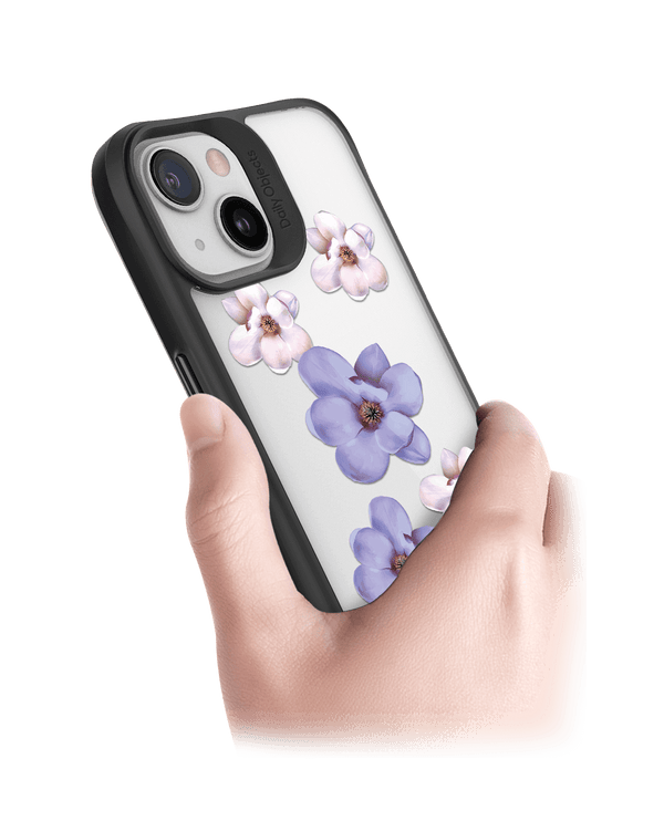 DailyObjects Clear Mauve & White Flowers Black Hybrid Clear Case Cover For iPhone 13 Mini