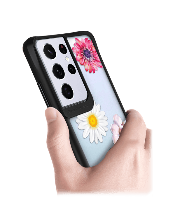 DailyObjects Clear Multicoloured Flowers Black Hybrid Clear Case Cover For Samsung Galaxy S21 Ultra