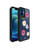 DailyObjects Clear Multicoloured Flowers Black Hybrid Clear Case Cover For iPhone 12 Mini