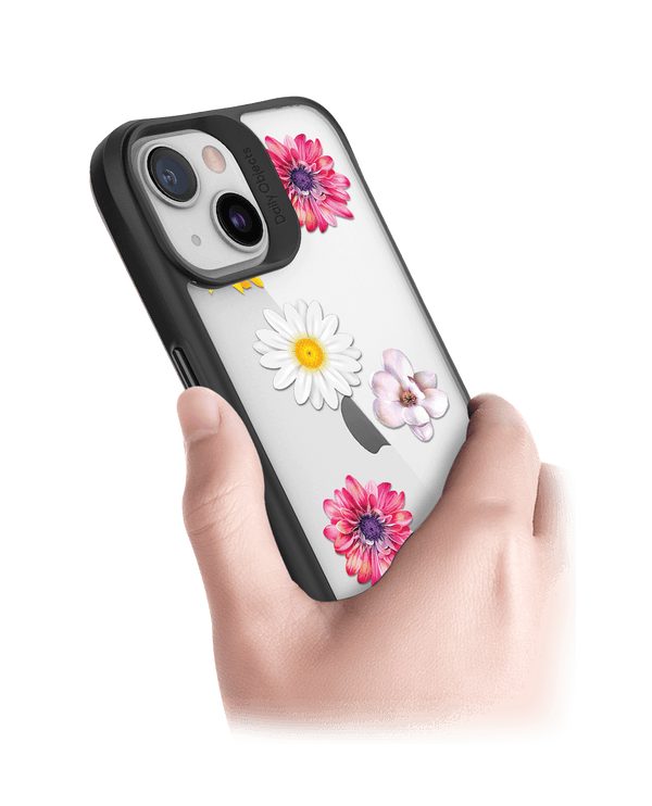 DailyObjects Clear Multicoloured Flowers Black Hybrid Clear Case Cover For iPhone 13 Mini