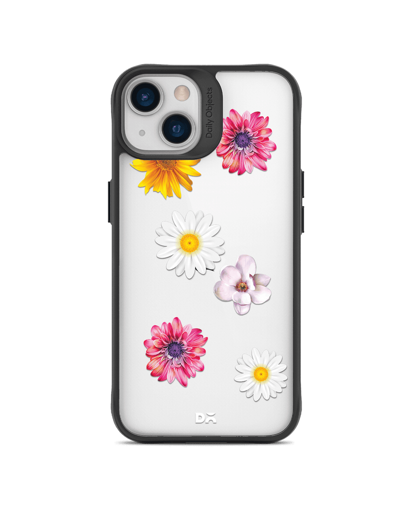 DailyObjects Clear Multicoloured Flowers Black Hybrid Clear Case Cover For iPhone 13